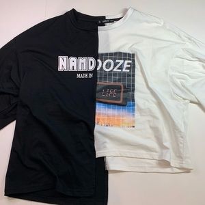 shein black and white mismatched graphic crop top